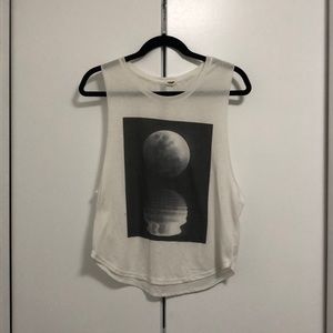Garage moon muscle tee with raw edges